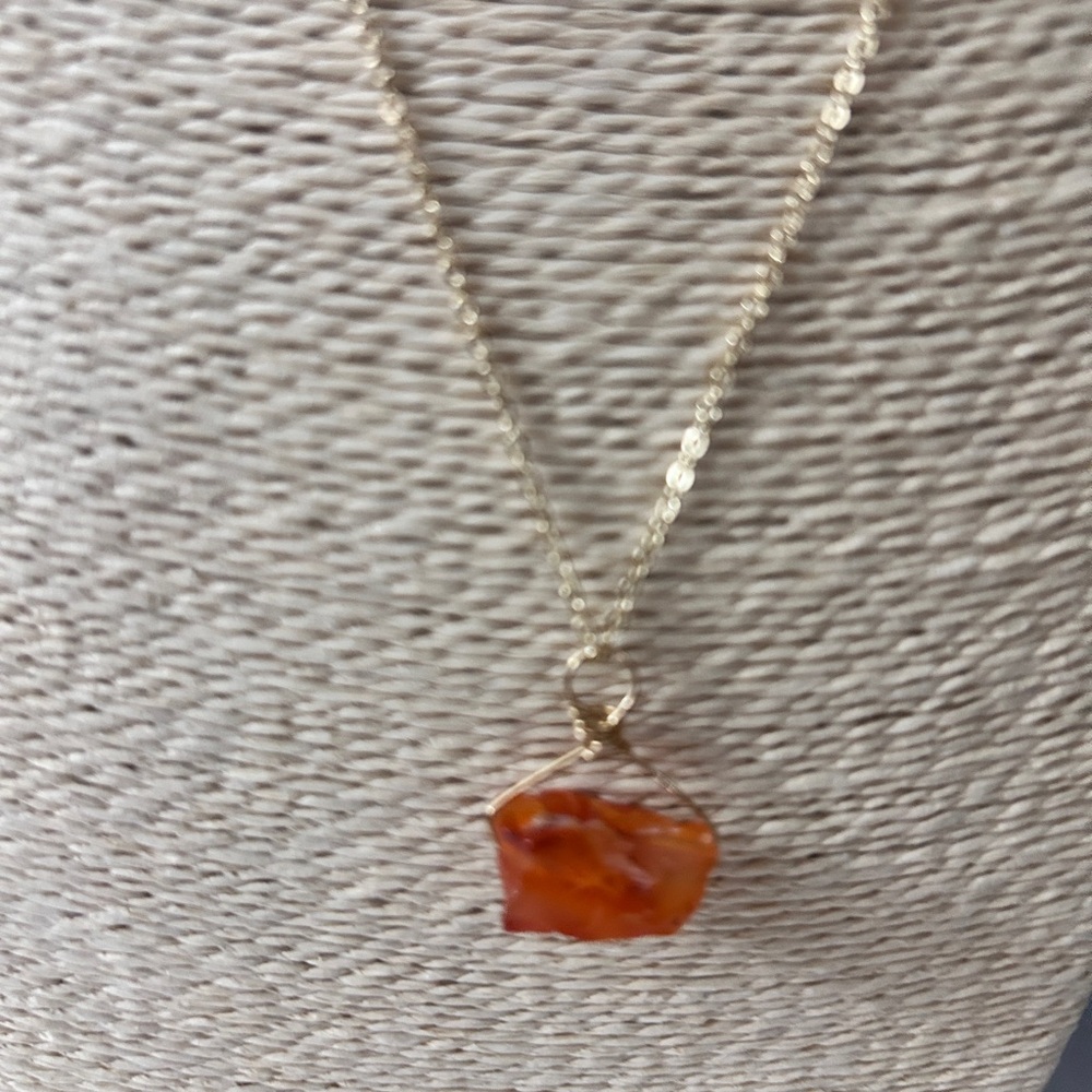 14K Gold Filled Raw Carnelian Gemstone Necklace